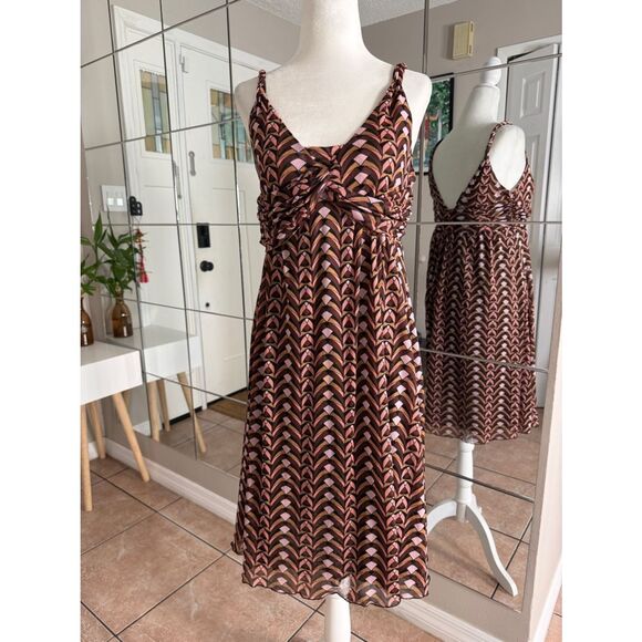 Mixit Dresses & Skirts - Mixit Pink and Brown Knotted-Front Midi Dress